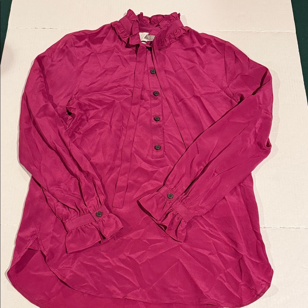 J. Crew Fuchsia Ruffled Blouse